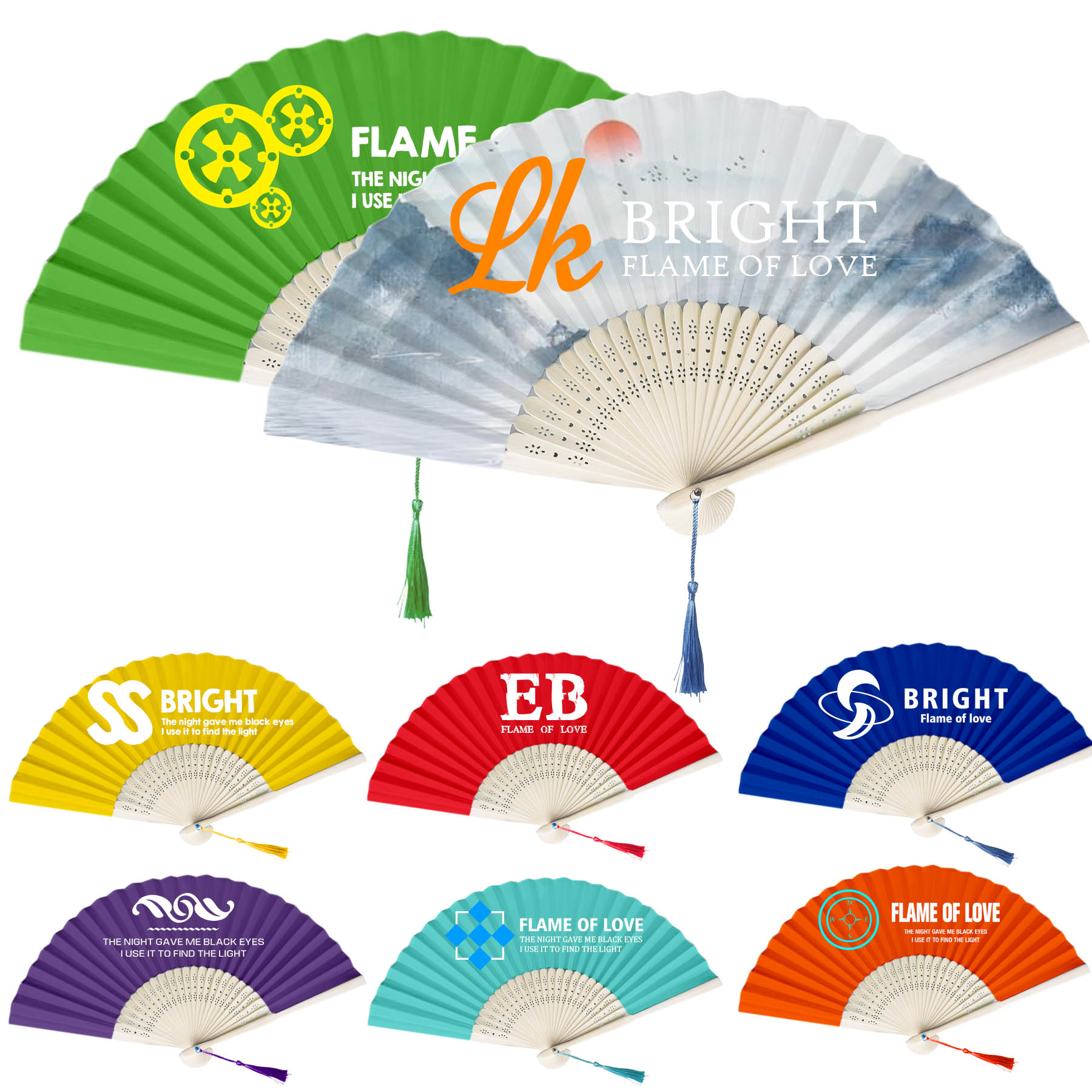 FlyFlyPromos - Full-color Polyester Folding Bamboo Hand Fan Image 1 - Promotional Product